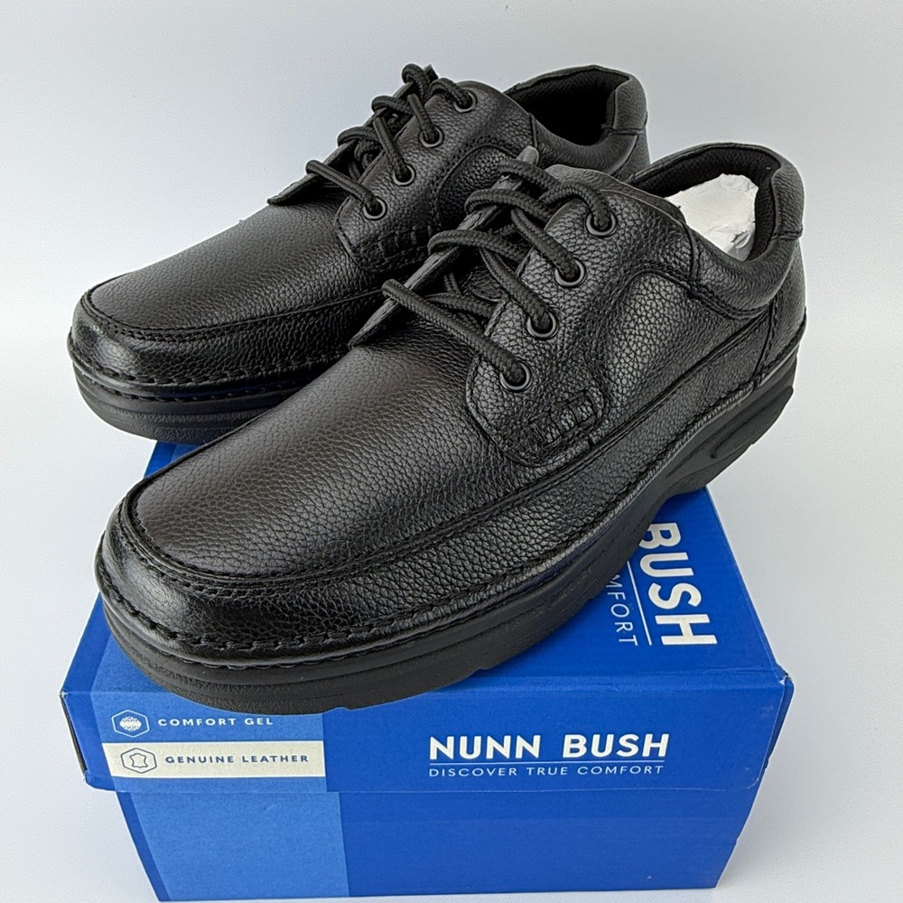 Nunn Bush Cameron Leather Comfort Gel Shoes Mens 11 W Black Tumble NIB